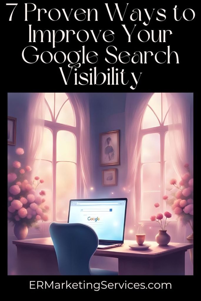 a laptop in a feminine office is opened to a Google page to illustrate Google Search visibility